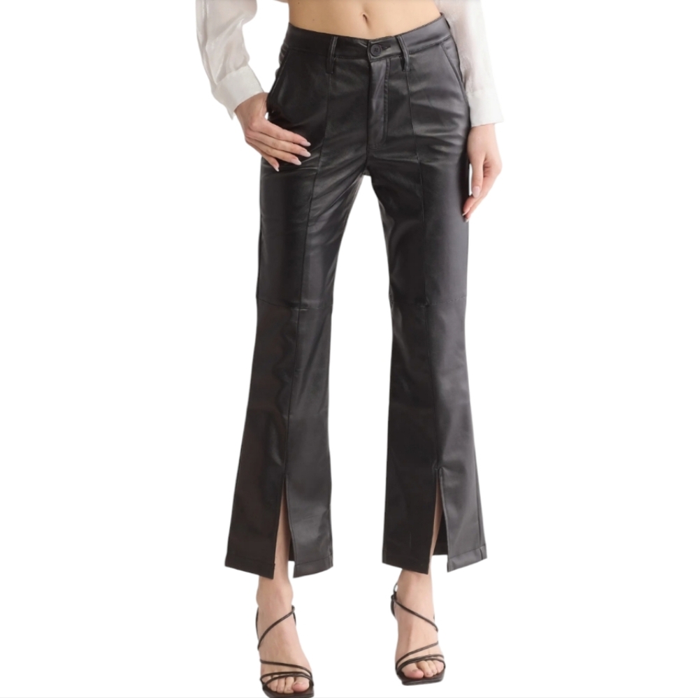NEW Kut from the Kloth Ellery Front Slit Faux Leather Flare Pants